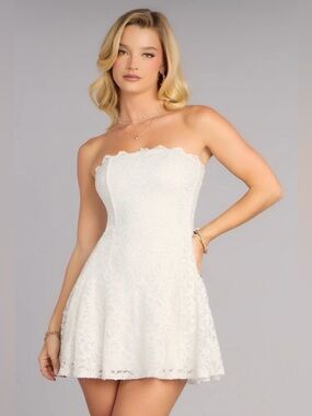 Windsor White Strapless Lace Fit & Flare Dress